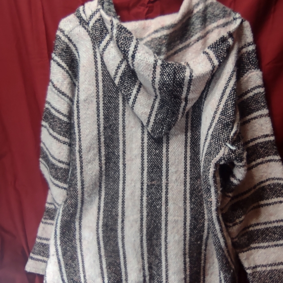 Authentic Mexican Poncho Baja Hoodie Pullover L Skater Surfer pink black gray - Picture 2 of 4